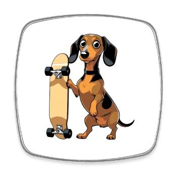 Dackel mit Skateboard Design - Viereckiger Kühlschrankmagnet - Weiß - Vorne