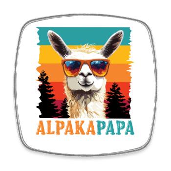 Pères ALPAGA PAPA Rétro Lama Drôle - Magnet carré - blanc - Devant