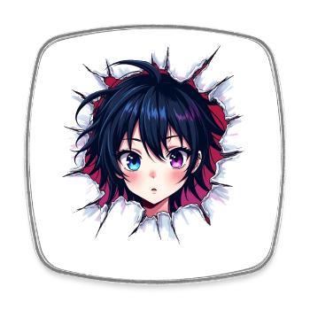 Anime Girl mit Farbwechsel Augen - Viereckiger Kühlschrankmagnet - Weiß - Vorne