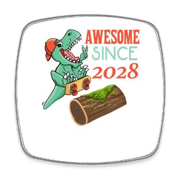 Dino Skater Geburtstag 2028 - Viereckiger Kühlschrankmagnet - Weiß - Vorne