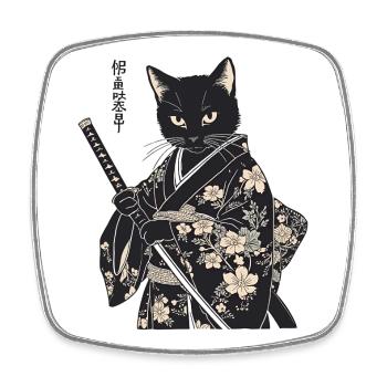 Samurai Katze – moderner japanischer Style - Viereckiger Kühlschrankmagnet - Weiß - Vorne