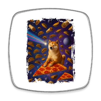 Space cat pizza with nacho sky - Square fridge magnet - white - Front