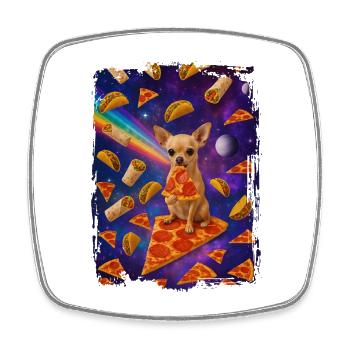 Nourriture spatiale avec chien et pizza - Magnet carré - blanc - Devant