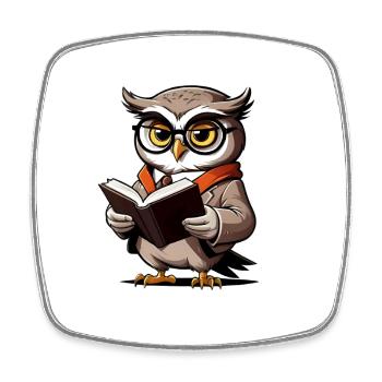 Owl with glasses and book - Square fridge magnet - white - Front