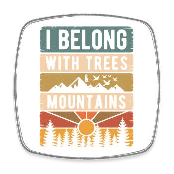 Retro Nature Mountains Sun Forest Hiking Gift - Square fridge magnet - white - Front