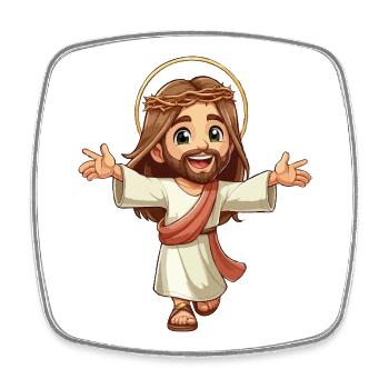 Glücklicher junger Jesus - Viereckiger Kühlschrankmagnet - Weiß - Vorne