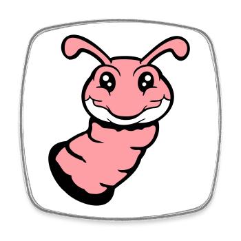 Caterpillar peeks out of hole smiles sweet worm comic fun - Square fridge magnet - white - Front