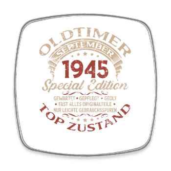 80th birthday gift vintage car September 1945 - Square fridge magnet - white - Front