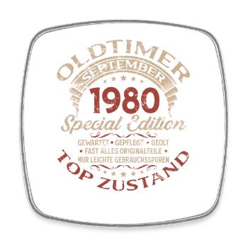 45th birthday gift vintage car September 1980 - Square fridge magnet - white - Front