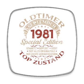 44th birthday gift vintage car September 1981 - Square fridge magnet - white - Front