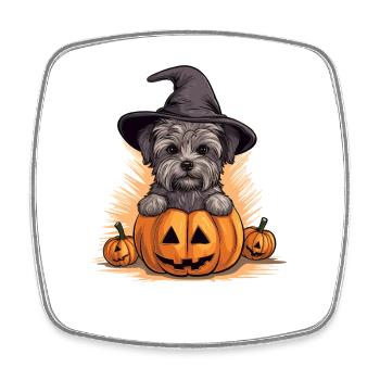 Halloween Witch Hat Pumpkin Dog Yorkshire Terrier - Square fridge magnet - white - Front