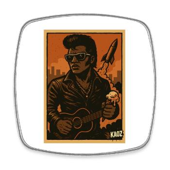 Retro Rockabilly Rebel with Rocket - Square fridge magnet - white - Front