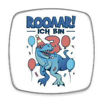 3 Geburtstag Dino Geschenk Junge 3 Jahre - Viereckiger Kühlschrankmagnet - Weiß - Vorne
