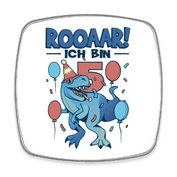 5 Geburtstag Dino Geschenk Junge 5 Jahre - Viereckiger Kühlschrankmagnet - Weiß - Vorne