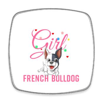 Girl and French Bulldog Empowerment Tee - Square fridge magnet - white - Front