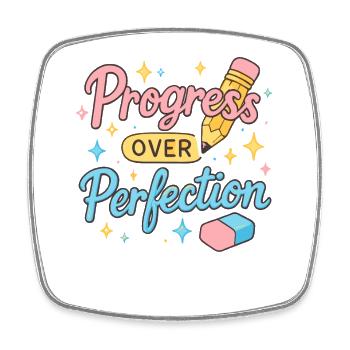 Progress Over Perfection Chemise de l’enseignant - Magnet carré - blanc - Devant