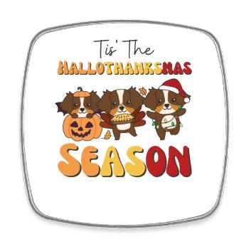Tis' the Hallothanksmas Season Australian Shepherd - Square fridge magnet - white - Front
