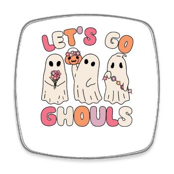 Allons goules groovy fantôme avec des fleurs vintage - Magnet carré - blanc - Devant