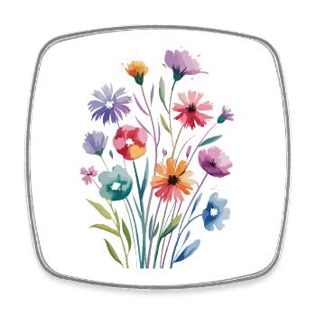 Bouquet de fleurs à l'aquarelle aux couleurs pastel - Magnet carré - blanc - Devant