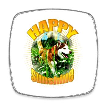 Happiness and sunshine with husky portrait - Square fridge magnet - white - Front