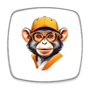 Cool Affe mit Cap und Brille - Viereckiger Kühlschrankmagnet - Weiß - Vorne