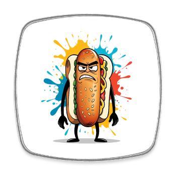 Angry hot dog with color explosion - Square fridge magnet - white - Front