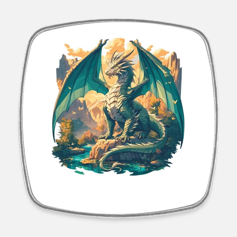 Drachen Drache - Viereckiger Kühlschrankmagnet - Weiß