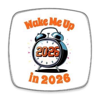 Retro Vintage Alarm Clock Design 2026 Neujahr - Viereckiger Kühlschrankmagnet - Weiß - Vorne