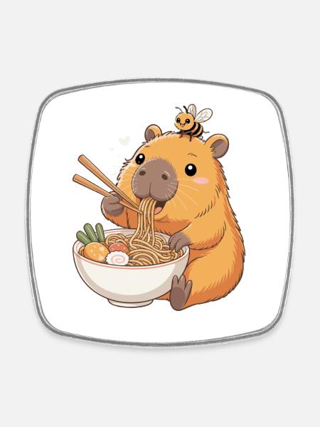 Capybara Ramen Kawaii Anime Nudel Japan - Viereckiger Kühlschrankmagnet - Weiß