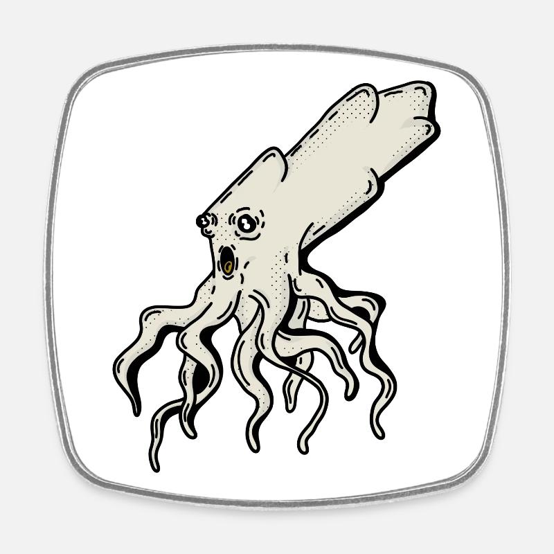 Surreal Squid Illustration - Square fridge magnet - white