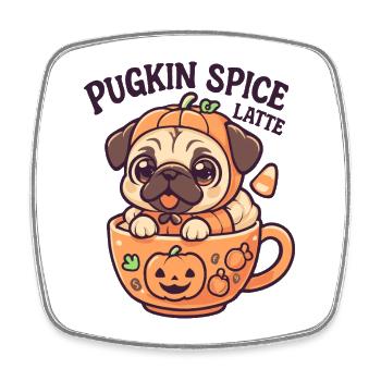 Mops Kürbis Gewürz Latte Design - Viereckiger Kühlschrankmagnet - Weiß - Vorne