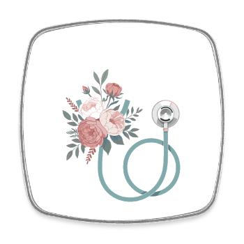 Floral stethoscope - Square fridge magnet - white - Front