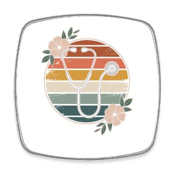 Flowery Stethoscope Nurse - Square fridge magnet - white - Front