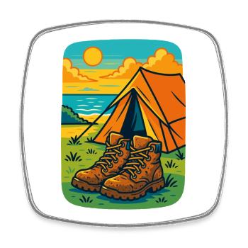 Camping Abenteuer Stiefel Zelt Strand - Viereckiger Kühlschrankmagnet - Weiß - Vorne