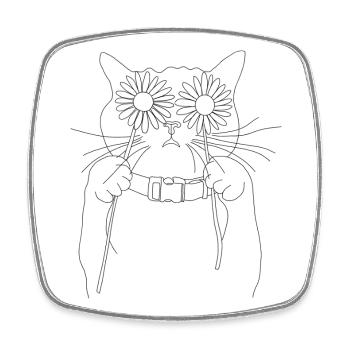 Cat with Daisies - Square fridge magnet - white - Front
