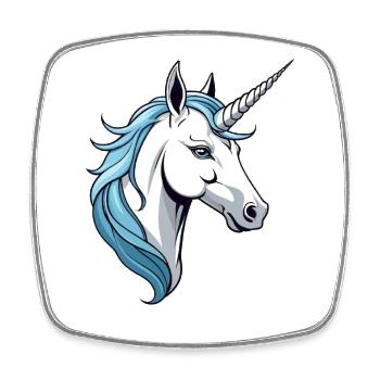 Elegant unicorn head motif with blue mane - Square fridge magnet - white - Front