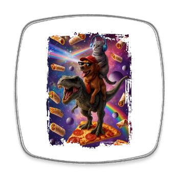 Futuristic Animal Adventures Aztec Pizza - Square fridge magnet - white - Front