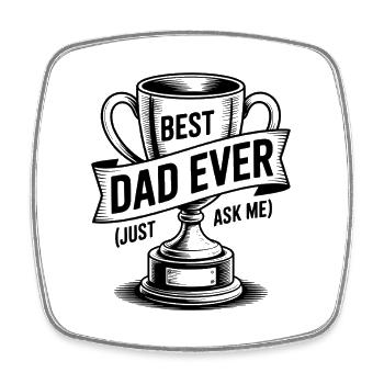 Bester Vater aller Zeiten (Frag mich einfach) mit Trophäe - Viereckiger Kühlschrankmagnet - Weiß - Vorne