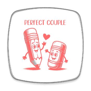 Dessin au crayon et à la gomme d'un couple parfait - Magnet carré - blanc - Devant