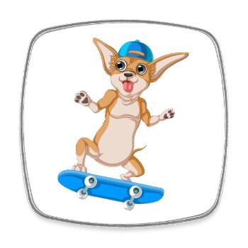 Niedlicher Chihuahua Skateboarding Hund Lustige Karikatur - Viereckiger Kühlschrankmagnet - Weiß - Vorne