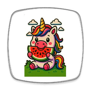 Rainbow Unicorn Eating Watermelon - Square fridge magnet - white - Front