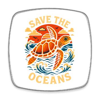Save the Oceans Turtle Illustration - Square fridge magnet - white - Front