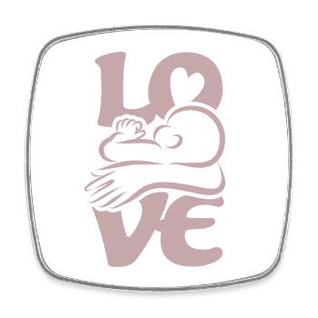 Bébé qui boit et qui allaite Maman AMOUR - Magnet carré - blanc - Devant
