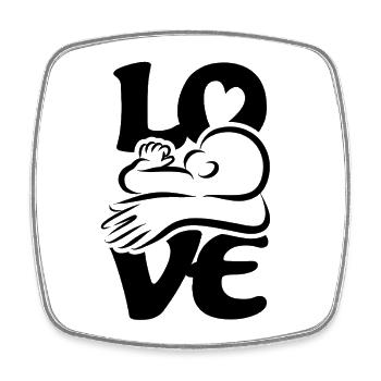 Bébé qui boit et qui allaite Maman AMOUR - Magnet carré - blanc - Devant