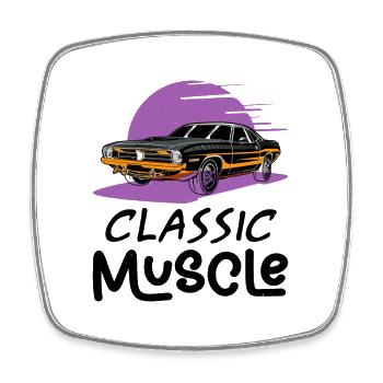 Comfortable classic muscle car with neon details - Square fridge magnet - white - Front