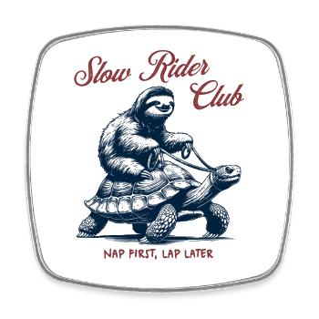 Slow Rider Club - Faultier & Schildkröte - Viereckiger Kühlschrankmagnet - Weiß - Vorne