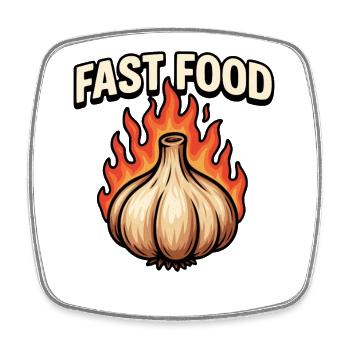 Feurige Knoblauch-Cartoon - Viereckiger Kühlschrankmagnet - Weiß - Vorne