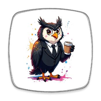 Eleganter Eulen-Druck in Business-Style und Kaffee - Viereckiger Kühlschrankmagnet - Weiß - Vorne
