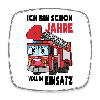 4 Geburtstag Feuerwehr Geschenk Junge 4 Jahre - Viereckiger Kühlschrankmagnet - Weiß - Vorne