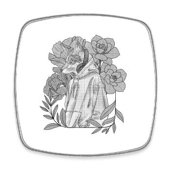 Fuchs mit Hoodie und Blumen Vorsatz - Viereckiger Kühlschrankmagnet - Weiß - Vorne